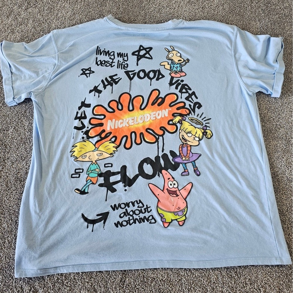 Nickelodeon Graphic T-Shirt Mens 3XL Blue Reptar Patrick Star 90s Nicktoons Tee